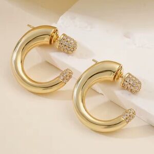 NWOT Front Back Hoop Earrings Gold Clear Crystal JA22